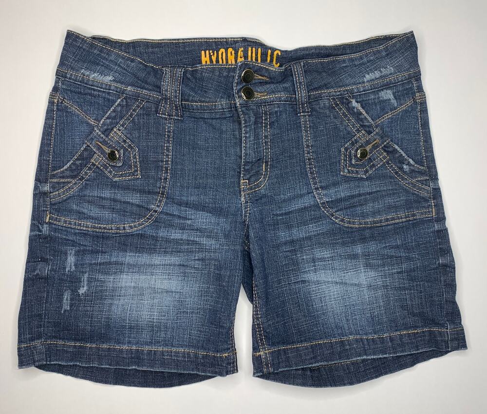 vintage Y2K Hydraulic longline blue jean shorts low mid rise McBling size 13 14
